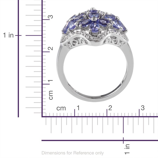 Tanzanite (Pear), Diamond Floral Ring in Platinum Overlay Sterling Silver 2.270 Ct.