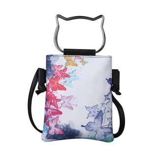 Asian Ethnic Pattern Collection Flower Fairy Pattern Crossbody bag with Cat-Shaped Handle Drop - Multi