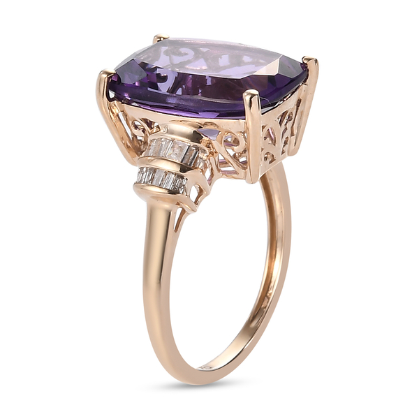 9K Yellow Gold Natural Moroccan Amethyst (Cus 14x10mm) and Diamond Ring 6.22 Cts.