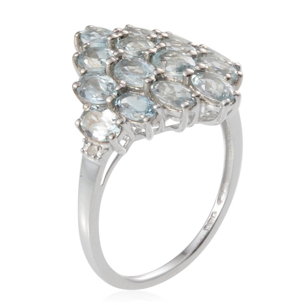 Espirito Santo Aquamarine (Ovl), Diamond Cluster Ring in Platinum Overlay Sterling Silver 3.010 Ct.