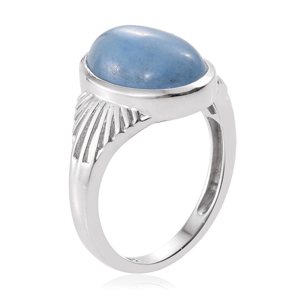 Blue Jade (Ovl) Solitaire Ring in Platinum Overlay Sterling Silver 7.000 Ct.