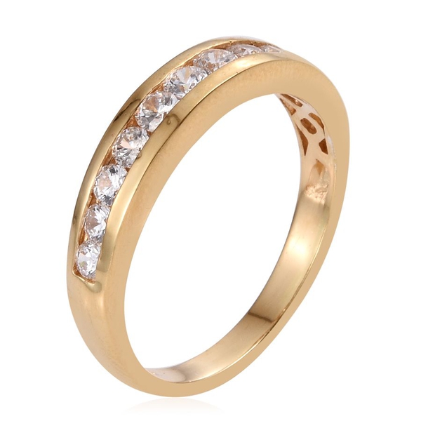 Lustro Stella - 14K Gold Overlay Sterling Silver (Rnd) Half Eternity Band Ring Made with Finest CZ