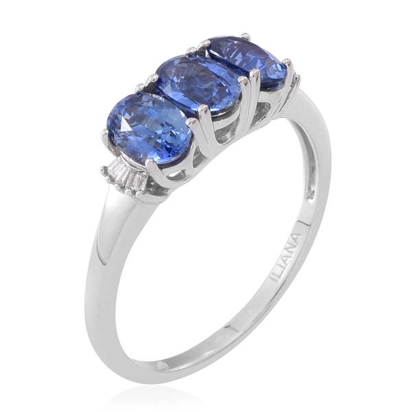 ILIANA 18K W Gold AAAA Ceylon Sapphire (Ovl), Diamond (SI/G-H) Ring 2.500 Ct.