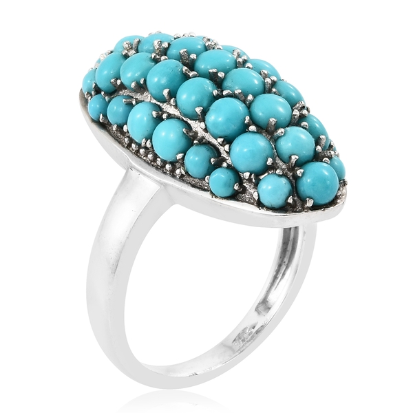 Arizona Sleeping Beauty Turquoise (Rnd) Cluster Ring in Platinum Overlay Sterling Silver 4.000 Ct. Silver wt 5.55 Gms.