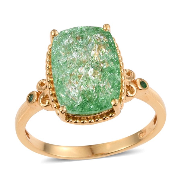 Emerald Green Crackled Quartz (Cush), Kagem Zambian Emerald Ring in 14K Gold Overlay Sterling Silver