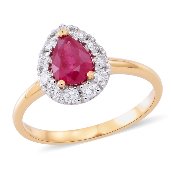 ILIANA 18K Y Gold AAAA Ruby (Pear), Diamond (SI-G-H) Ring 1.150 Ct.