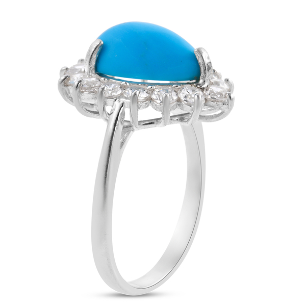 Arizona Sleeping Beauty Turquoise and Natural Cambodian Zircon Ring in Sterling Silver 5.11 Ct