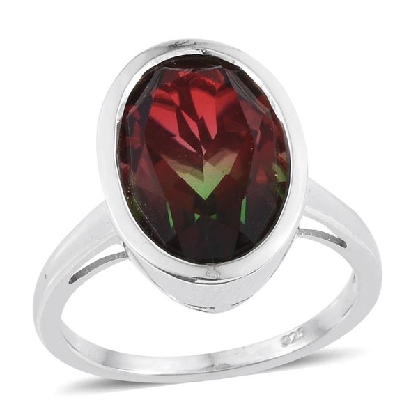 Tourmaline Colour Quartz (Ovl) Solitaire Ring in Platinum Overlay Sterling Silver 6.500 Ct.
