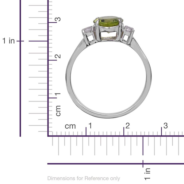 Hebei Peridot (Rnd 2.00 Ct), White Topaz Ring in Platinum Overlay Sterling Silver 2.250 Ct.