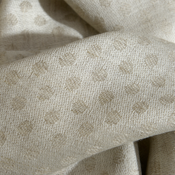 100% Cashmere Wool Cream Colour Polka Dots Pattern Scarf (Size 200x70 Cm)