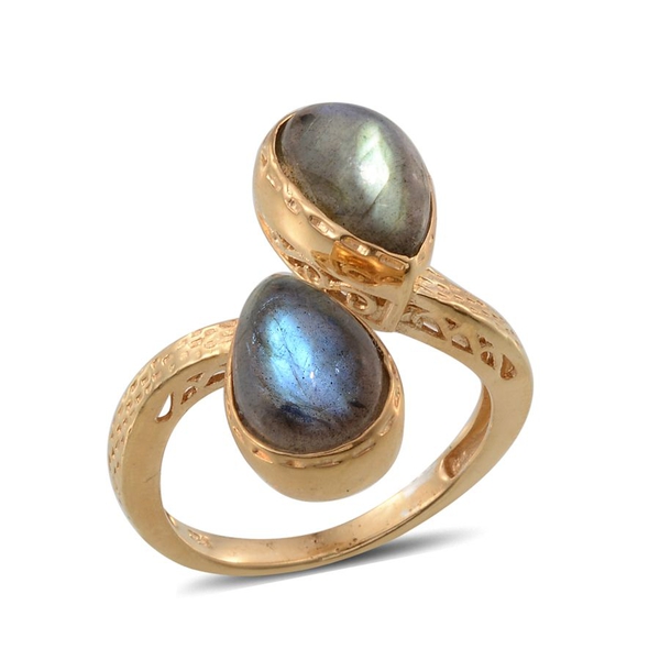 Labradorite (Pear) Adjustable Ring in 14K Gold Overlay Sterling Silver 6.250 Ct.