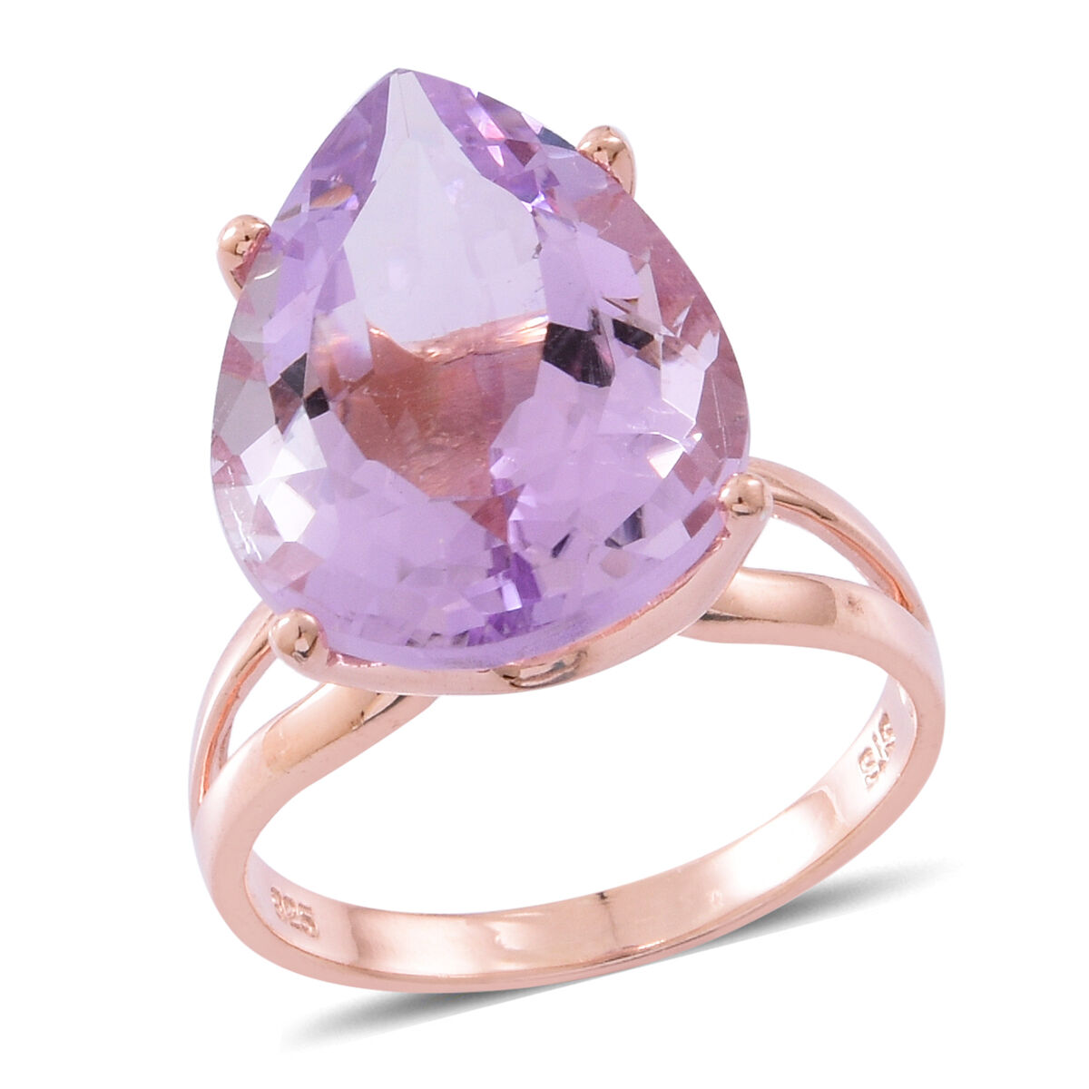 Exclusive Edition- Rare Size AAA Rose De France Amethyst (Pear) Ring in Rose Gold Overlay Sterling S