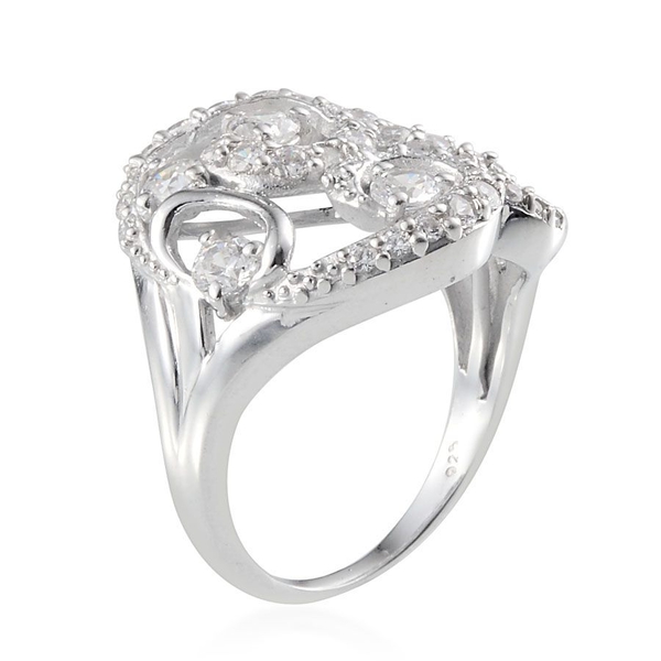Lustro Stella Platinum Overlay Sterling Silver (Rnd) Ring Made with Finest CZ