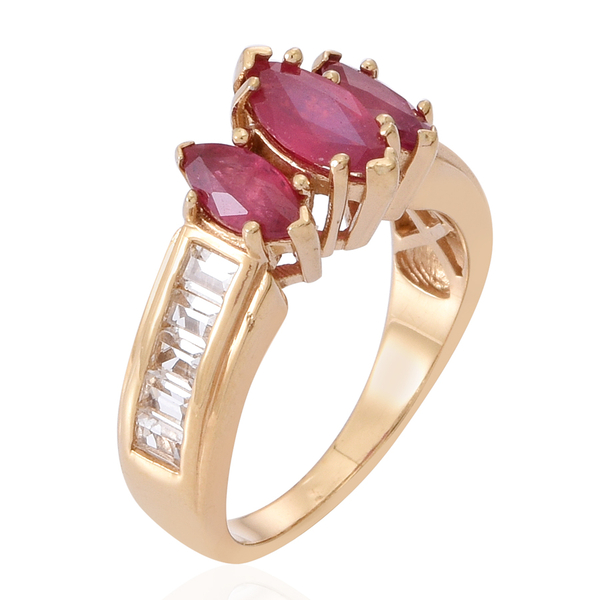 African Ruby (Mrq 0.90 Ct), White Topaz Ring in 14K Gold Overlay Sterling Silver 2.800 Ct.