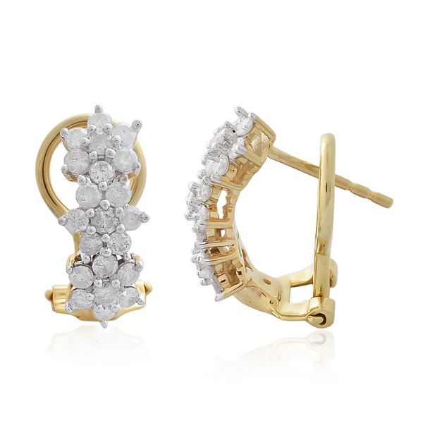 9K Yellow Gold 1 Carat Diamond Floral Earrings SGL Certified (I3/G-H)