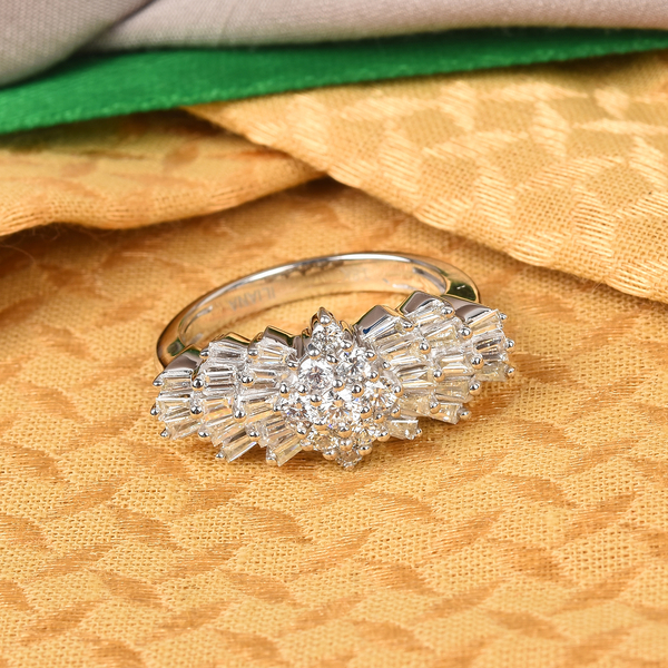 ILIANA 18K White Gold IGI Certified Diamond (Rnd) (SI-G-H) Ballerina Ring 1.00 Ct, Gold Wt 4.42 Gms