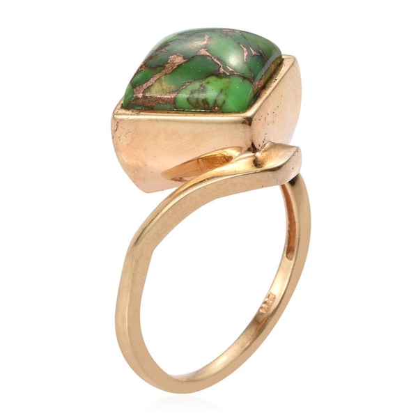 Mojave Green Turquoise (Sqr) Solitaire Ring in 14K Gold Overlay Sterling Silver 5.000 Ct.