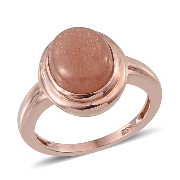 Morogoro Peach Sunstone (Ovl) Solitaire Ring in Rose Gold Overlay Sterling Silver 3.750 Ct.