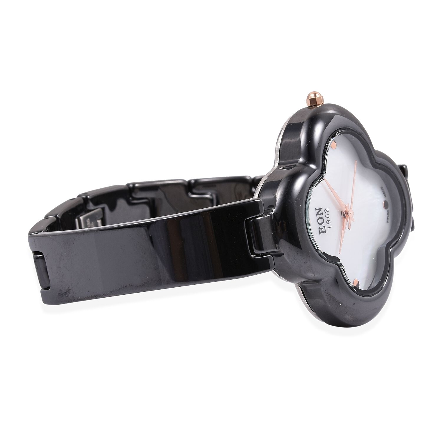 EON 1962 Diamond Swiss Movement Clover Black HighTech Ceramic Watch -30 Mts Water Resistance