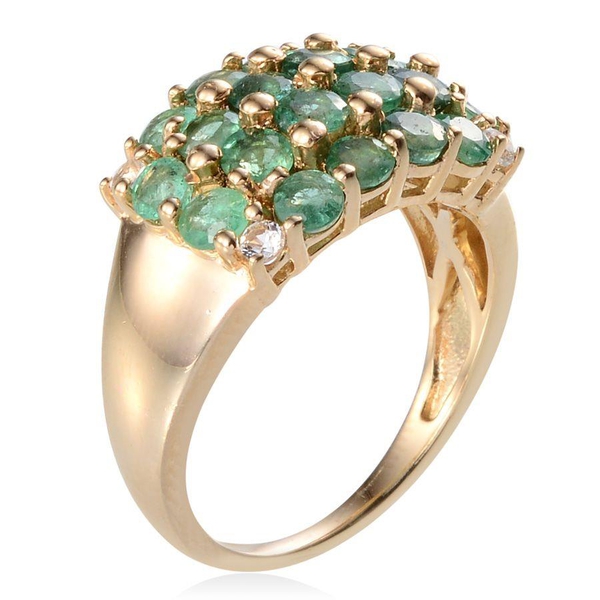 Kagem Zambian Emerald (Rnd), White Topaz Ring in 14K Gold Overlay Sterling Silver 2.400 Ct.