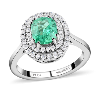950 Platinum  Colombian Emerald  White Diamond Ring 1.40 ct,  Platinum Wt. 6.91 Gms  1.400  Ct.