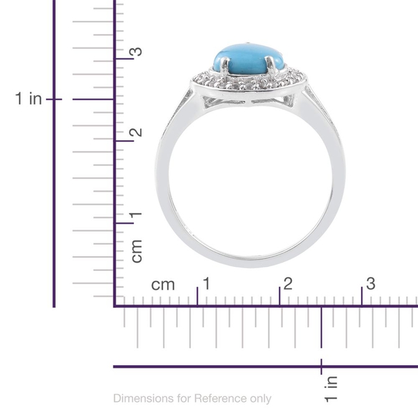 Arizona Sleeping Beauty Turquoise (Pear 3.00 Ct), White Topaz Ring in Platinum Overlay Sterling Silver 3.250 Ct.