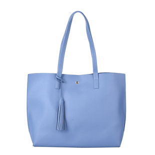 Classic Tote Bag with Tassels and Magnetic Button - Blue
