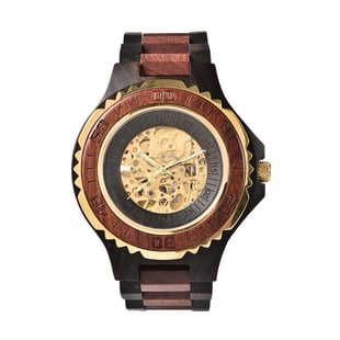 EON 1962 Japanese Movement Skeleton Dial Sandalwood Water Resistant Watch in Black & Red Colour Stra