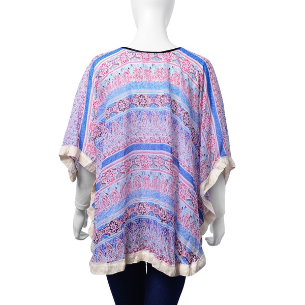 Floral and Paisley Pattern Blue, Pink and Multi Colour Poncho (Free Size)