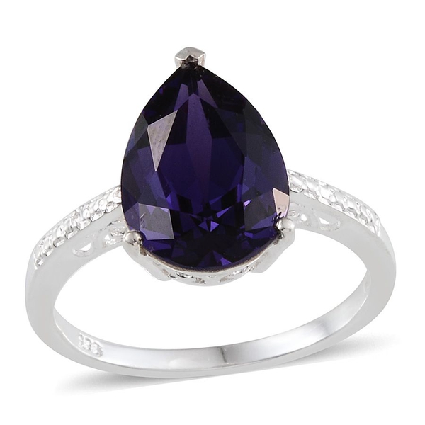 - Purple Velvet Crystal (Pear) Solitaire Ring in Sterling Silver 5.500 Ct.