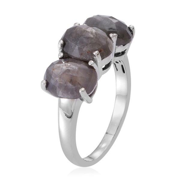 Natural Silver Sapphire (Ovl) Trilogy Ring in Rhodium Plated Sterling Silver 10.000 Ct.