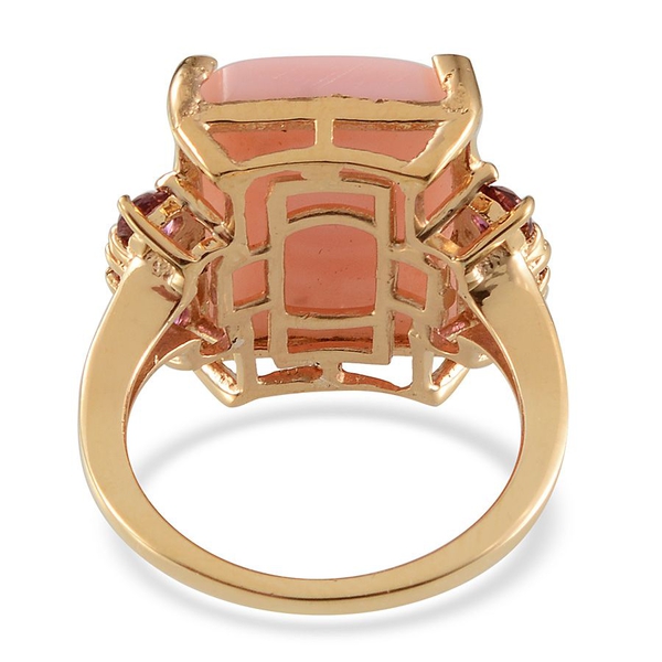 Peruvian Pink Opal (Oct 8.75 Ct), Signity Blazing Red Topaz Ring in Yellow Gold Overlay Sterling Silver 9.750 Ct.