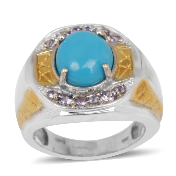Arizona Sleeping Beauty Turquoise (3.50 Ct),Tanzanite Ring in Platinum Overlay Sterling Silver 4.225