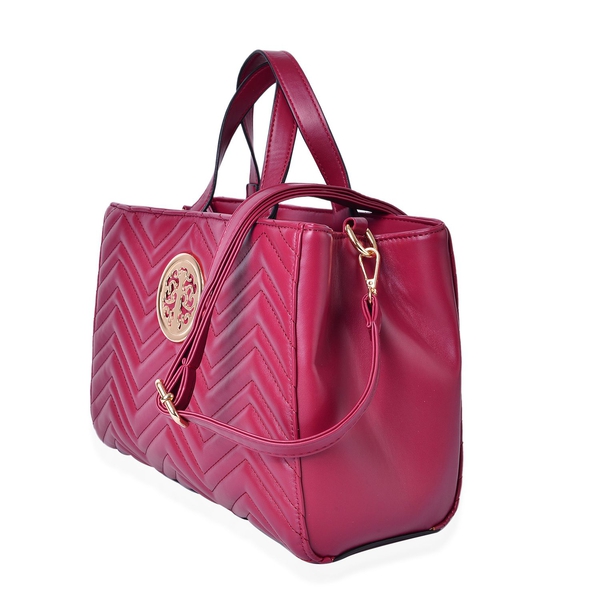 Burgundy Colour ZigZag Pattern Tote Bag with Adjustable and Removable Shoulder Strap (Size 33X23X13 Cm)