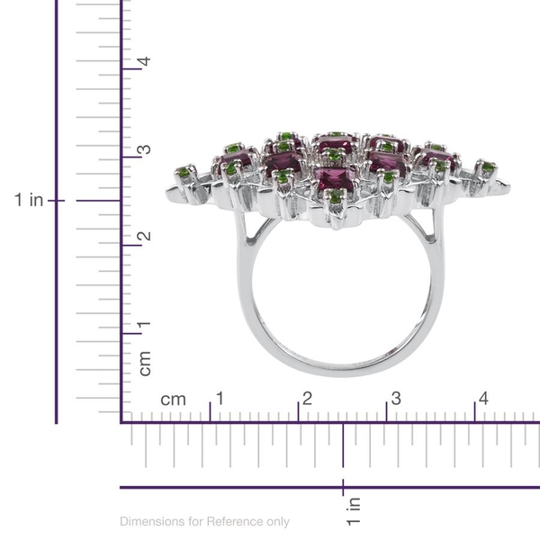 Stefy Rhodolite Garnet (Sqr), Chrome Diopside and Pink Sapphire Ring in Platinum Overlay Sterling Silver 3.770 Ct.