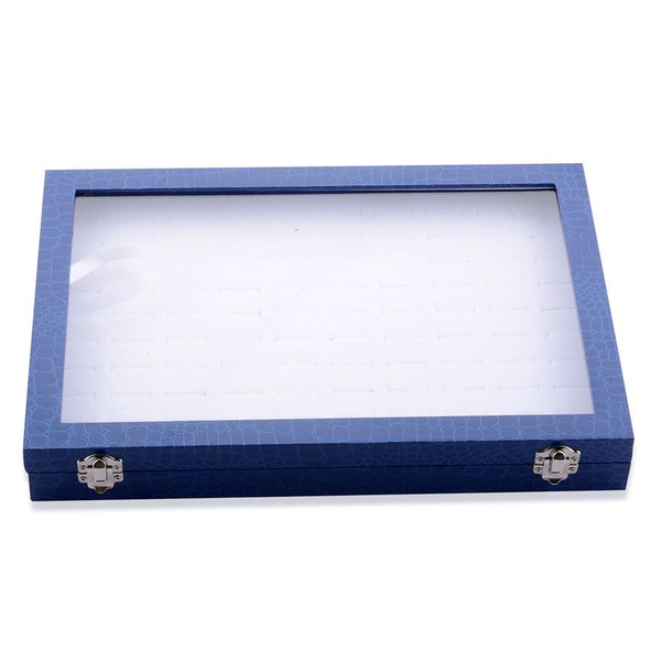 Blue Velvet 100 Slot Ring/Earring Box (Size 34x23x4 Cm)