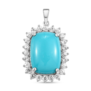 Arizona Sleeping Beauty Turquoise and Natural Cambodian Zircon Pendant in Platinum Overlay Sterling 