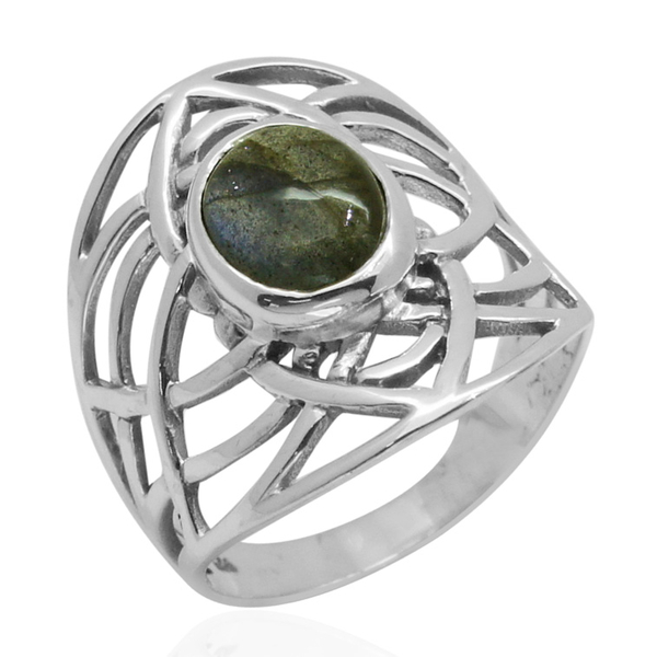 Royal Bali Collection Labradorite (Ovl) Solitaire Ring in Sterling Silver 3.070 Ct.