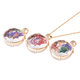 Set of 3 - Simulated Diamond and Multi Colour Austrian Crystal Dried Flower Pendant with Chain (Size 24) in Yellow Gold Tone