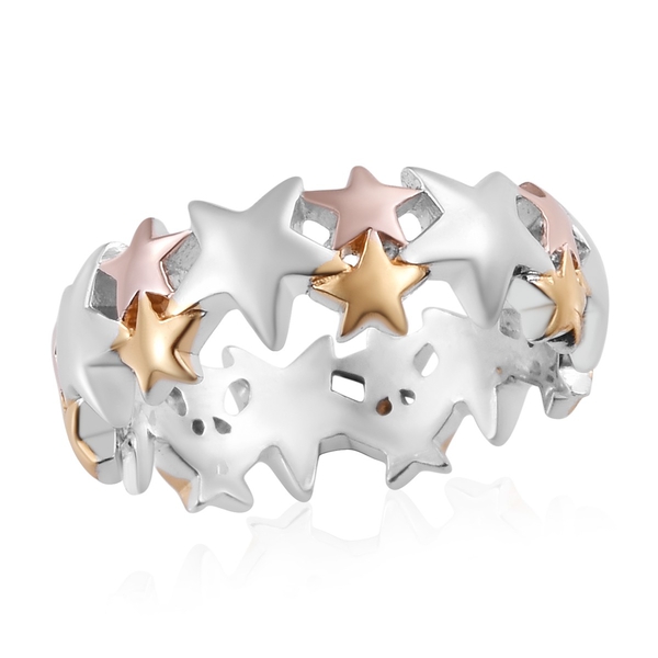 Platinum, Yellow and Rose Gold Overlay Sterling Silver Star Band Ring, Silver wt 3.60 Gms