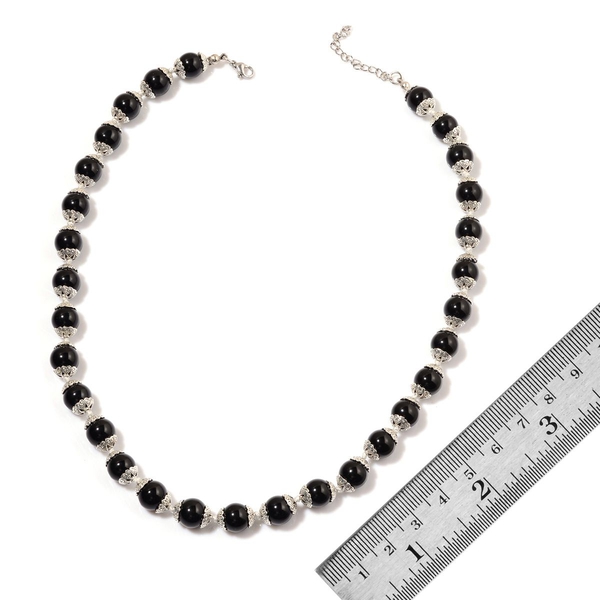 Black Agate Necklace (Size 18 with 2 inch Extender) in Silver Tone 151.000 Ct.