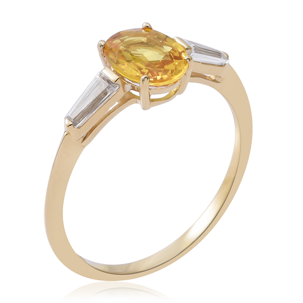 9K Yellow Gold Chanthaburi Yellow Sapphire (Ovl 1.60 Ct), Natural White Cambodian Zircon Ring 2.000 Ct.