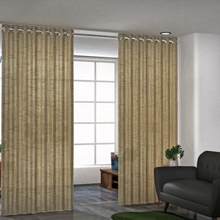 Set of 2 - 100%Cotton Textured Slub Curtain with Eyelets (Size 140x234cm) - Light Brown