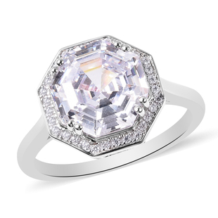 ELANZA Simulated Diamond Ring in Platinum Overlay Sterling Silver 3.82 Ct.