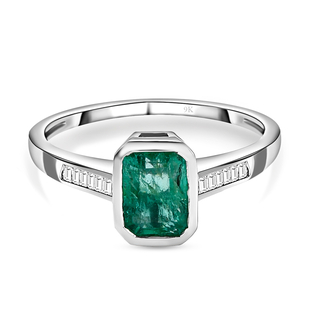 9K White Gold AA Kagem Zambian Emerald and Diamond Ring 1.08 Ct.