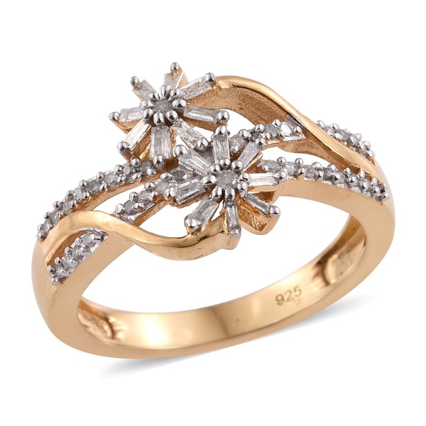 Diamond (Rnd) Twin Floral Ring in 14K Gold Overlay Sterling Silver 0.330 Ct.