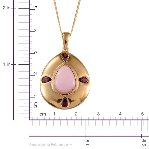 Peruvian Pink Opal (Pear), Rhodolite Garnet Pendant With Chain in Yellow Gold Overlay Sterling Silver 4.750 Ct.