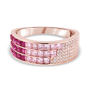Lustro Stella - Simulated Pink Sapphire, Simulated Ruby and Simulated Diamond Multi Row Ring in Plat