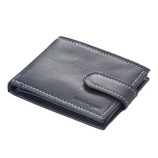 100% Genuine Leather RFID Protected Bi-Fold Mens Wallet - Navy