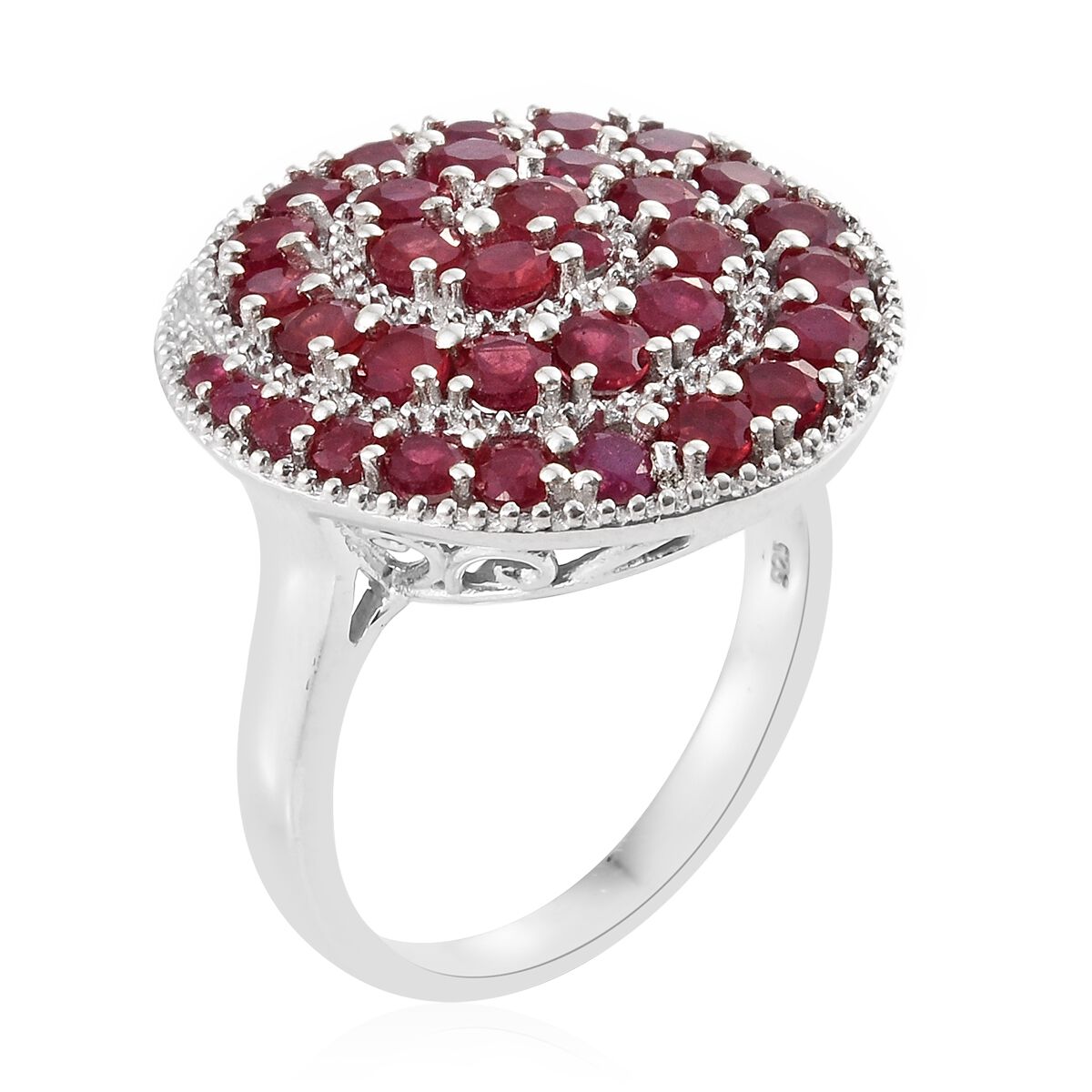 African Ruby (Rnd) Swirl Ring in Platinum Overlay Sterling Silver 4.000 Ct. Silver wt 8.61 Gms.